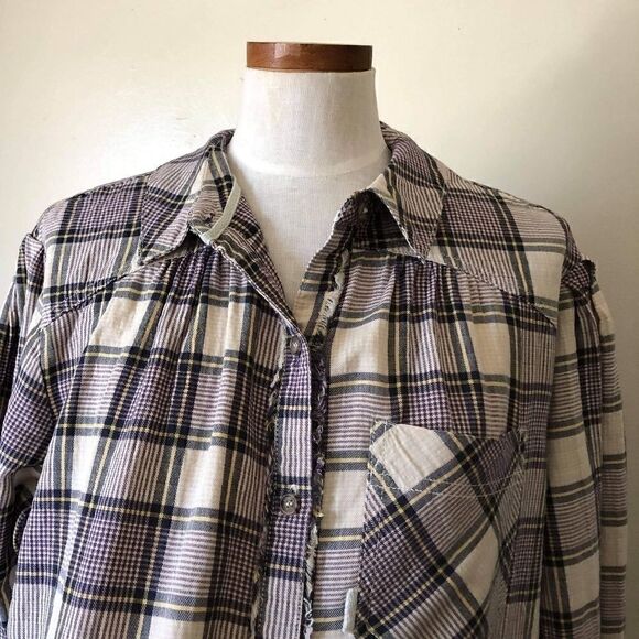 Free People Tunic Wild Side Plaid Tie Back Slouchy Size XS - Picture 5 of 8